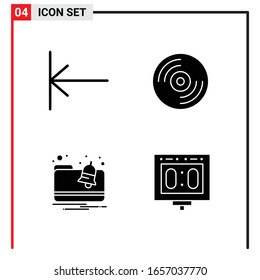 4 General Icons for website design print and mobile apps. 4 Glyph Symbols Signs Isolated on White Background. 4 Icon Pack.