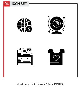 4 General Icons for website design print and mobile apps. 4 Glyph Symbols Signs Isolated on White Background. 4 Icon Pack.