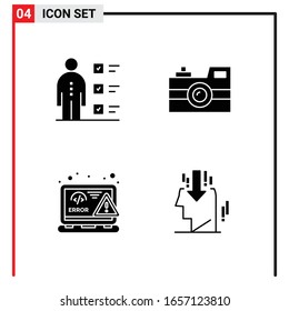 4 General Icons for website design print and mobile apps. 4 Glyph Symbols Signs Isolated on White Background. 4 Icon Pack.