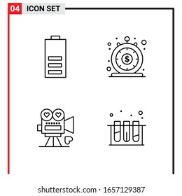 4 General Icons for website design print and mobile apps. 4 Outline Symbols Signs Isolated on White Background. 4 Icon Pack.
