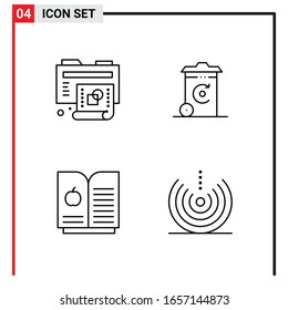 4 Allgemeine Symbole für Webdesign-Druck und mobile Apps. 4 Symbole in Umrissen einzeln auf weißem Hintergrund. 4 Icon Pack.