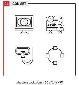4 General Icons for website design print and mobile apps. 4 Outline Symbols Signs Isolated on White Background. 4 Icon Pack.