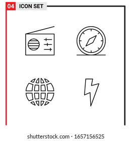 4 General Icons for website design print and mobile apps. 4 Outline Symbols Signs Isolated on White Background. 4 Icon Pack.