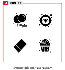 4 Iconos generales para diseño de sitios web, aplicaciones impresas y móviles. 4 Símbolos de glifo carteles aislados en fondo blanco. Paquete de 4 iconos.