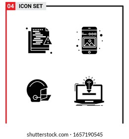 4 General Icons for website design print and mobile apps. 4 Glyph Symbols Signs Isolated on White Background. 4 Icon Pack.