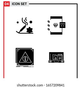 4 General Icons for website design print and mobile apps. 4 Glyph Symbols Signs Isolated on White Background. 4 Icon Pack.