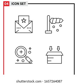 4 General Icons for website design print and mobile apps. 4 Outline Symbols Signs Isolated on White Background. 4 Icon Pack.