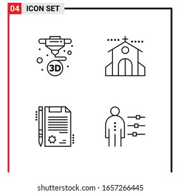 4 General Icons for website design print and mobile apps. 4 Outline Symbols Signs Isolated on White Background. 4 Icon Pack.