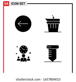 4 Iconos generales para diseño de sitios web, aplicaciones impresas y móviles. 4 Símbolos de glifo carteles aislados en fondo blanco. Paquete de 4 iconos.