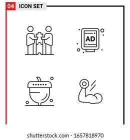4 General Icons for website design print and mobile apps. 4 Outline Symbols Signs Isolated on White Background. 4 Icon Pack.