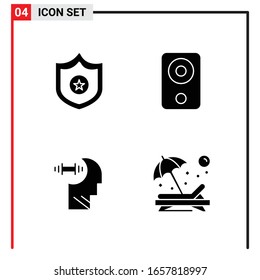 4 General Icons for website design print and mobile apps. 4 Glyph Symbols Signs Isolated on White Background. 4 Icon Pack.