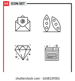 4 Iconos generales para diseño de sitios web, aplicaciones impresas y móviles. 4 Símbolos de esquema Señales aisladas en fondo blanco. Paquete de 4 iconos.