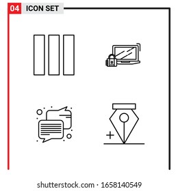 4 General Icons for website design print and mobile apps. 4 Outline Symbols Signs Isolated on White Background. 4 Icon Pack.