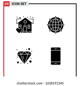 4 Iconos generales para diseño de sitios web, aplicaciones impresas y móviles. 4 Símbolos de glifo carteles aislados en fondo blanco. Paquete de 4 iconos.
