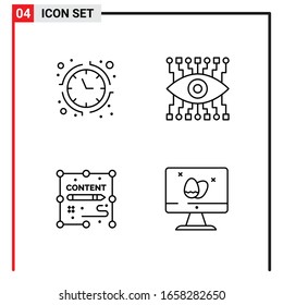 4 General Icons for website design print and mobile apps. 4 Outline Symbols Signs Isolated on White Background. 4 Icon Pack.