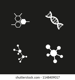 4 genetic icon set with molecular bond, dna strand and molecule vector illustration for graphic design and web
