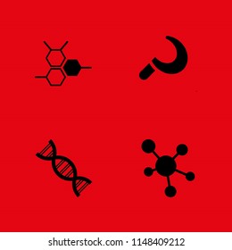 4 genetic icon set with sickle, molecule and dna strand vector illustration for graphic design and web