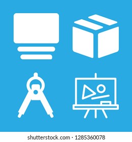 4 geometric icons with cube box and rectangular shape with two lines in this set