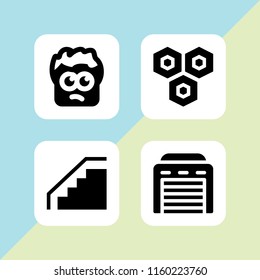 4 geometric icons in vector set. grubby, hexagonal, stairs and architecture and city illustration for web and graphic design