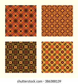 4 geometric seamless patterns set, retro style vector backgrounds collection.
