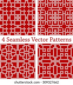 4 geometric square seamless patterns set, vector illustration