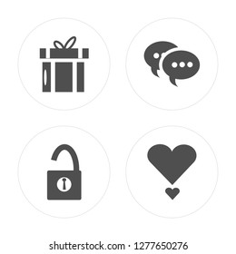 4 Giftbox, Lock, Message, Heart modern icons on round shapes, vector illustration, eps10, trendy icon set.