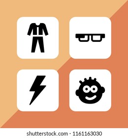 4 glasses icons in vector set. flash, diving suit, nerd and smart glasses illustration for web and graphic design