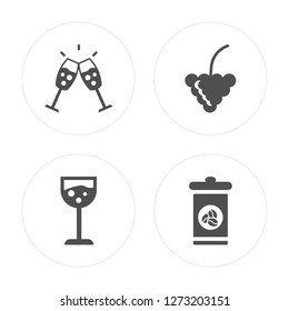 4 Glasses with wine, Glass Bunch of grapes, Coffee bag modern icons on round shapes, vector illustration, eps10, trendy icon set.