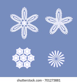 4 glassy snowflakes on blue background