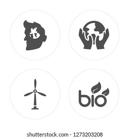 4 Global Awareness, Wind mill, Save The Earth, Bio energy modern icons on round shapes, vector illustration, eps10, trendy icon set.