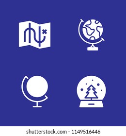 4 globe icon set with earth globe, snow globe and map vector illustration for graphic design and web