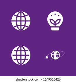 4 globe icon set with ecology, earth and moon and earth grid vector illustration for graphic design and web