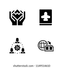 4 globe icon set with environment, travel and geography book vector illustration for graphic design and web