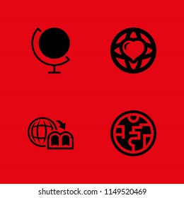 4 globe icon set with ozone layer, earth globe and world peace vector illustration for graphic design and web
