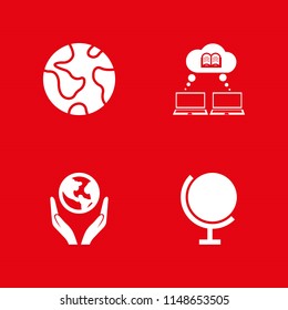 4 globe icon set with globe, planet earth and information network vector illustration for graphic design and web