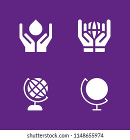 4 globe icon set with worldwide, save water and earth globe vector illustration for graphic design and web