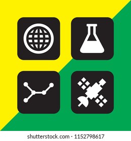 4 globe icons in vector set. space, flask outline, nodes and world wide web illustration for web and graphic design