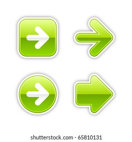 4 glossy arrow sign web 2.0 stickers. Green button with gray shadow on white. 10 eps