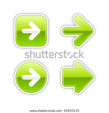 4 glossy arrow sign web 2.0 stickers. Green button with gray shadow on white. 10 eps