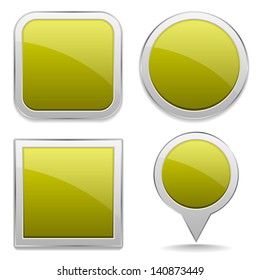 4 glossy green buttons in different forms
