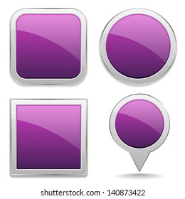 4 glossy purple buttons in different forms