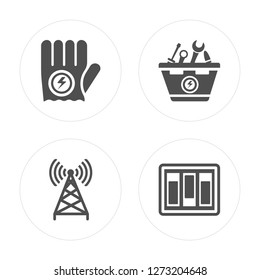 4 Glove, Antenna, Toolbox, Switch modern icons on round shapes, vector illustration, eps10, trendy icon set.