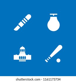4 glove icons in vector set. scalpel, punching ball, military strategy and baseball bat illustration for web and graphic design