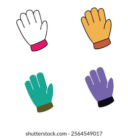 4 gloves different style art illustration on white background