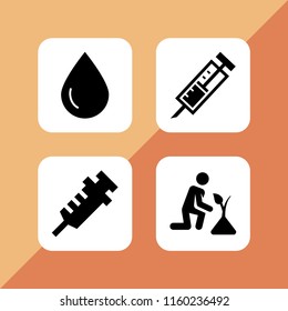 4 gloves icons in vector set. gardening, vaccine, vaccination and blood illustration for web and graphic design