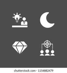 4 glowing icons in vector set. target, idea, moon and diamond illustration for web and graphic design
