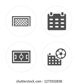 4 Goal, Football field, Scoreboard, Calendar modern icons on round shapes, vector illustration, eps10, trendy icon set.