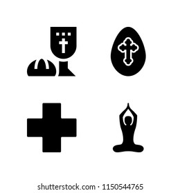 4 god icons in vector set. buddhist yoga pose, cross, holy and last supper illustration for web and graphic design