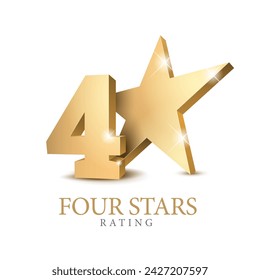 4 gold 3d star rating. Four star Symbol or emblem. vector illustration