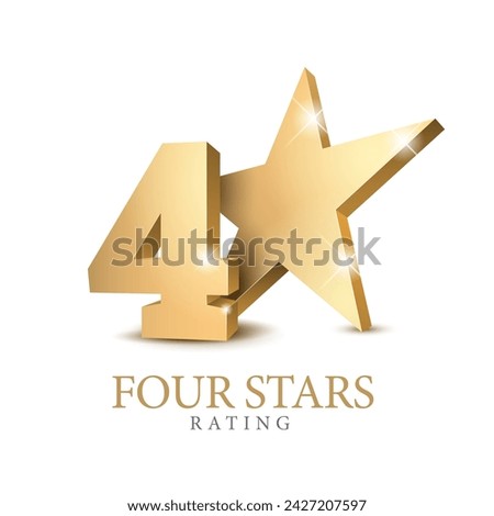 4 gold 3d star rating. Four star Symbol or emblem. vector illustration